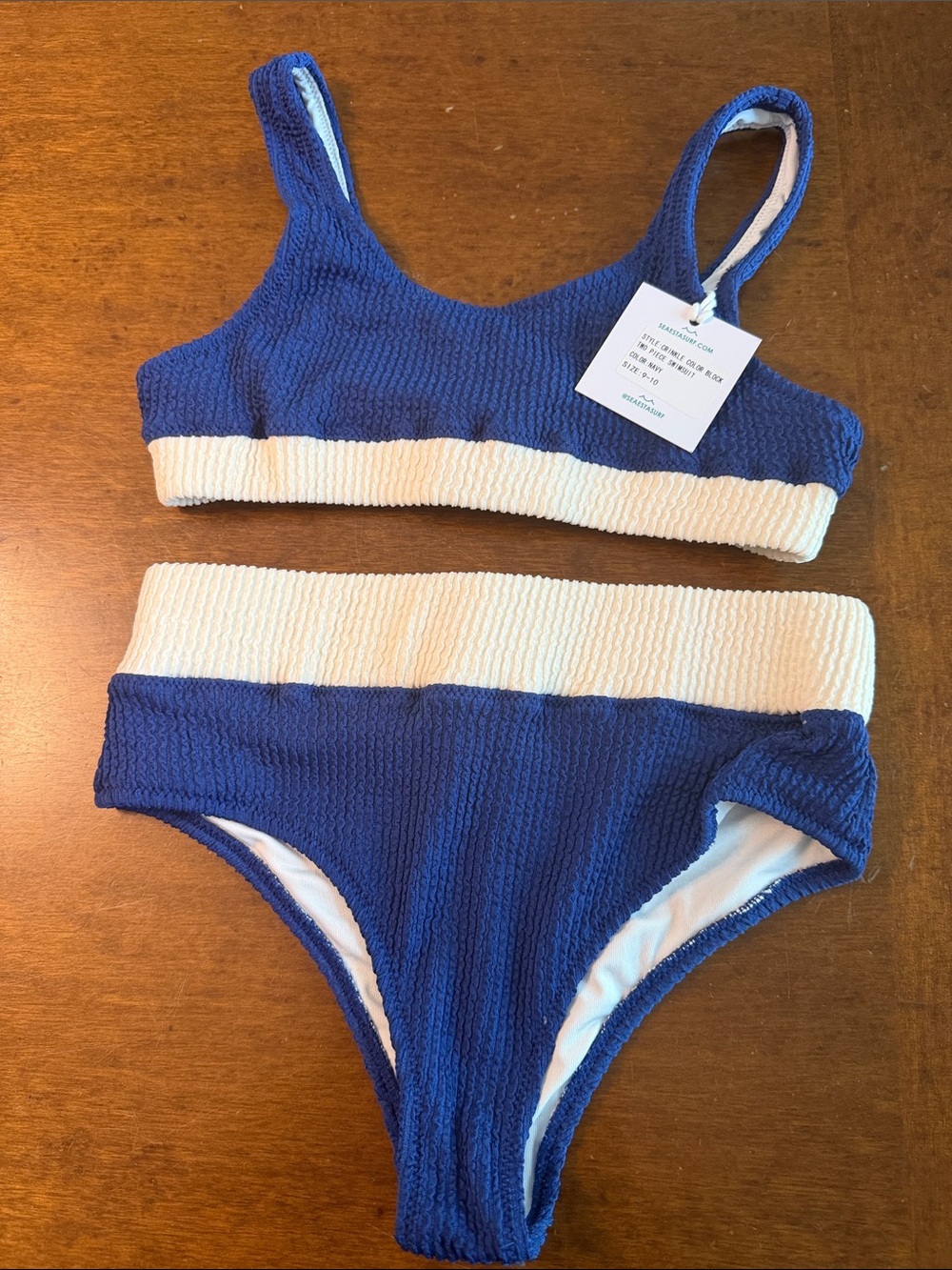 Kids Blue and Cream Textured Two-Piece Swim Set